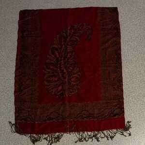 Rich Red Paisley Fringe Shawl